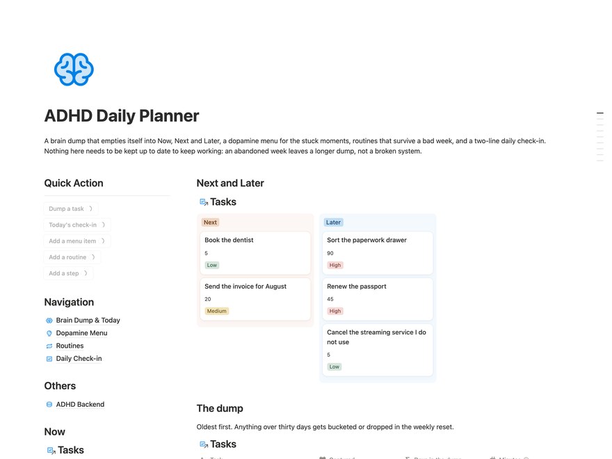 ADHD Daily Planner Notion Template