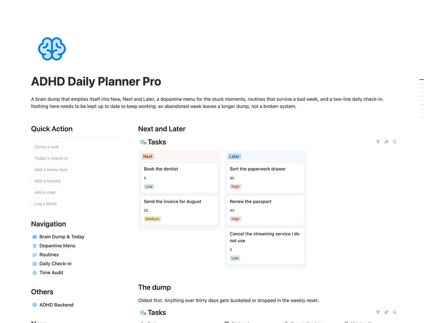 ADHD Daily Planner Pro Notion Template