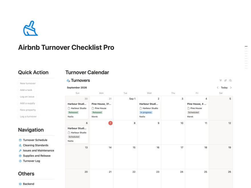 Airbnb Turnover Checklist Pro Notion Template