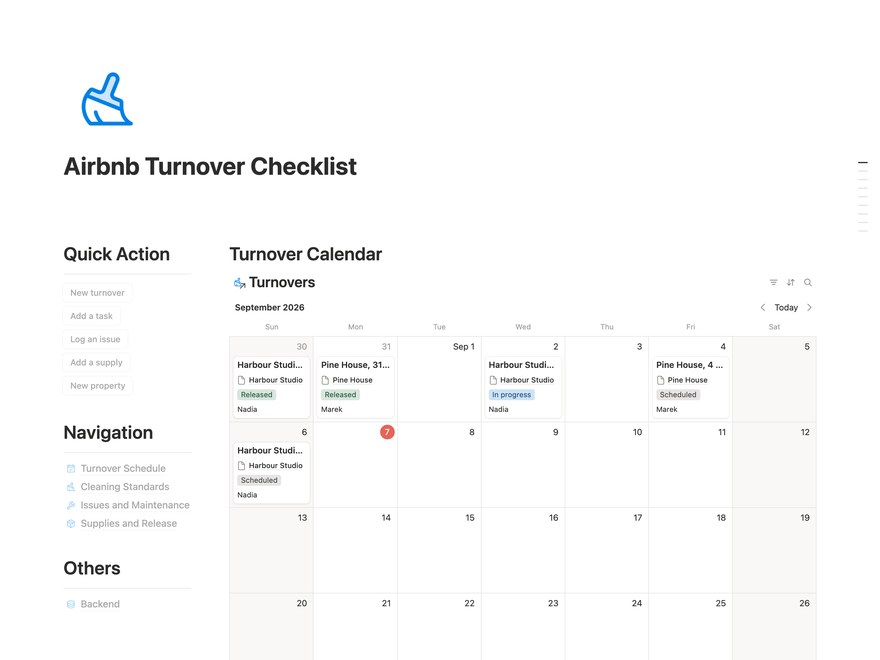 Airbnb Turnover Checklist Notion Template