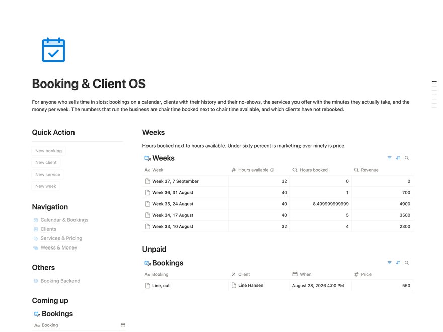 Booking & Client OS Notion Template