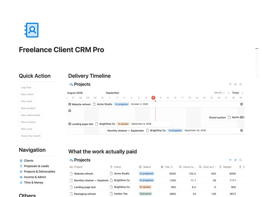 Freelance Client CRM Pro Notion Template