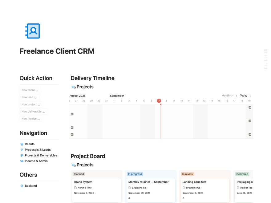 Freelance Client CRM Notion Template