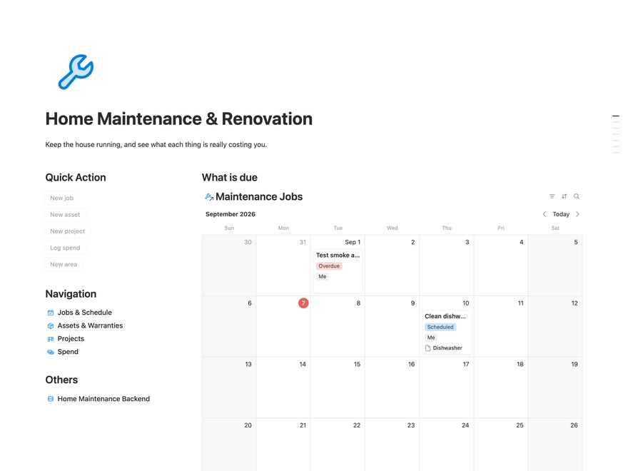 Home Maintenance & Renovation Notion Template