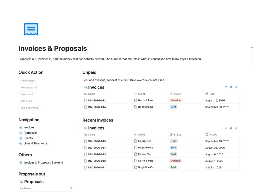 Invoices & Proposals Notion Template