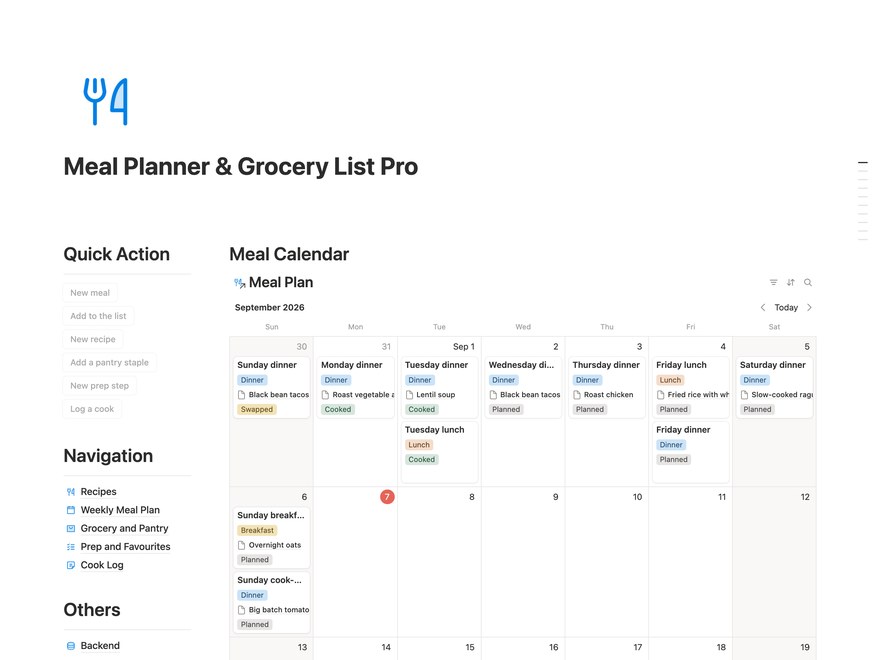 Meal Planner & Grocery List Pro Notion Template