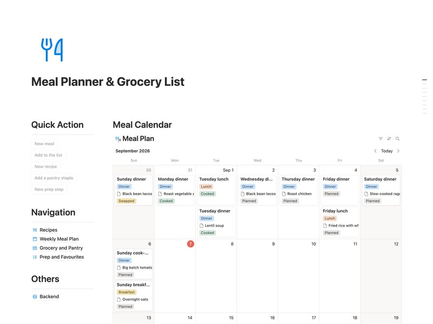 Meal Planner & Grocery List Notion Template