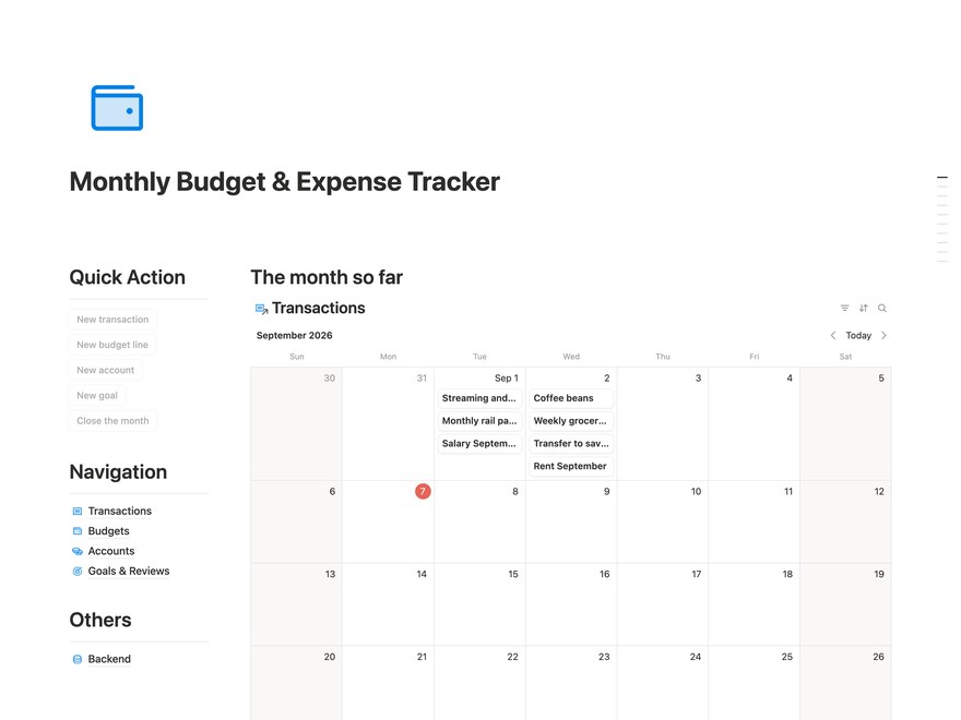 Monthly Budget & Expense Tracker Notion Template