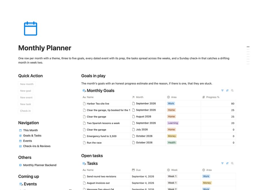 Monthly Planner Notion Template