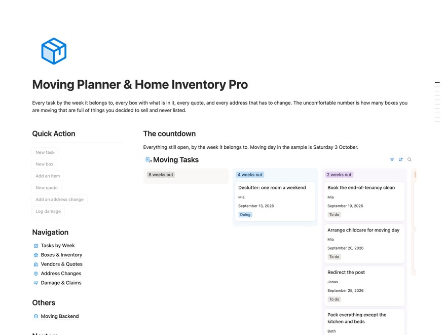 Moving Planner & Home Inventory Pro Notion Template