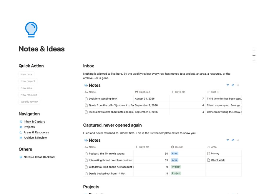 Notes & Ideas Notion Template
