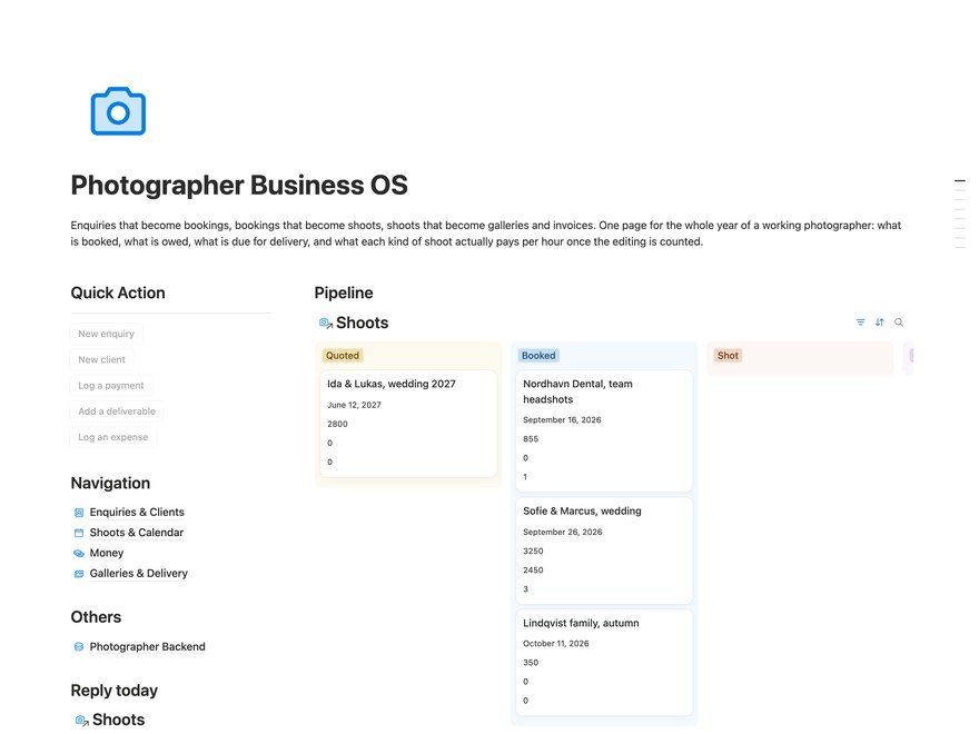 Photographer Business OS Notion Template