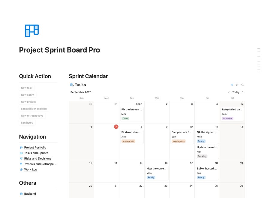 Project Sprint Board Pro Notion Template
