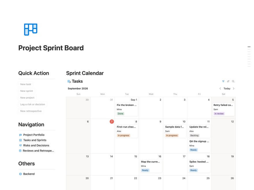 Project Sprint Board Notion Template