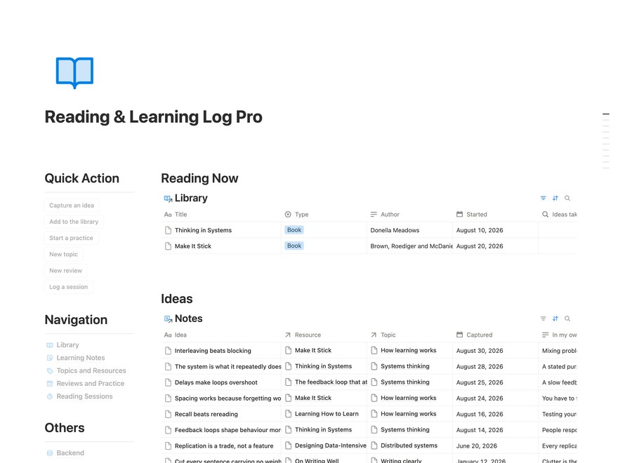 Reading & Learning Log Pro Notion Template