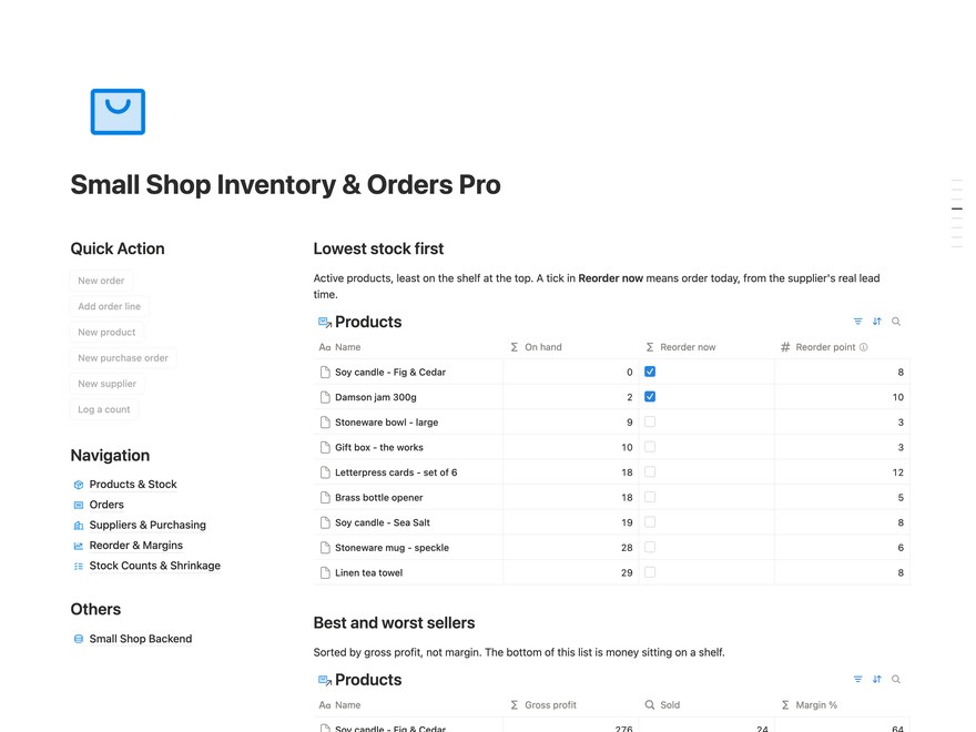 Small Shop Inventory & Orders Pro Notion Template