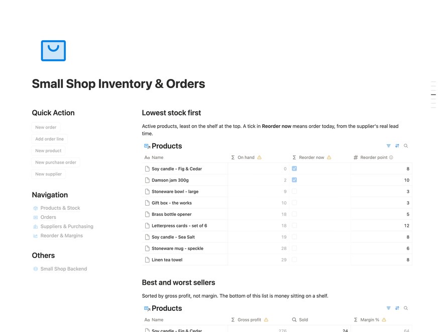 Small Shop Inventory & Orders Notion Template