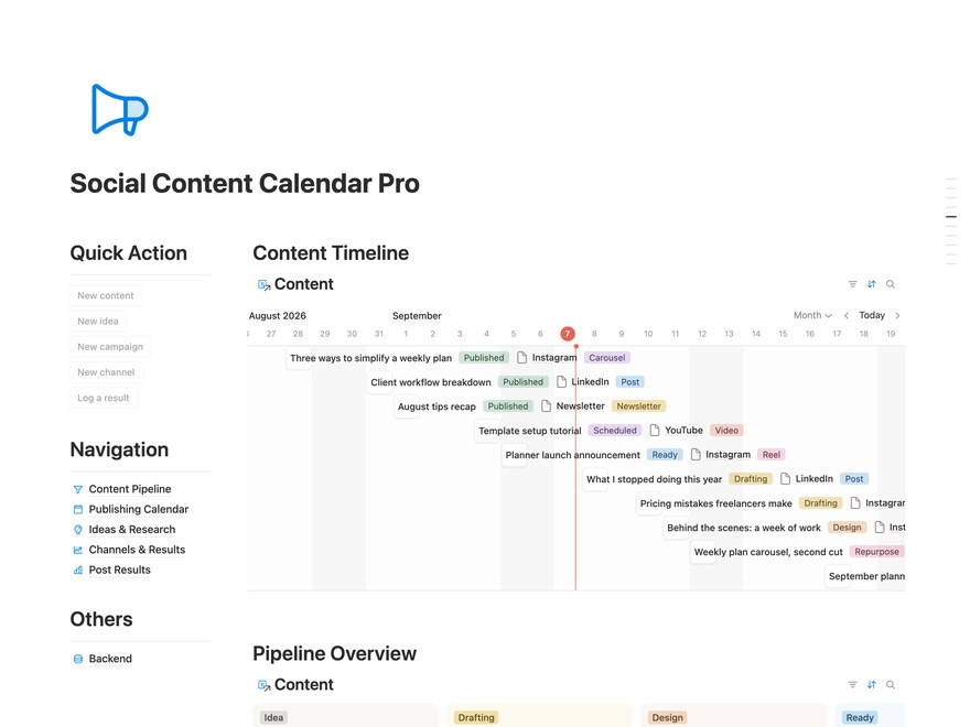 Social Content Calendar Pro Notion Template
