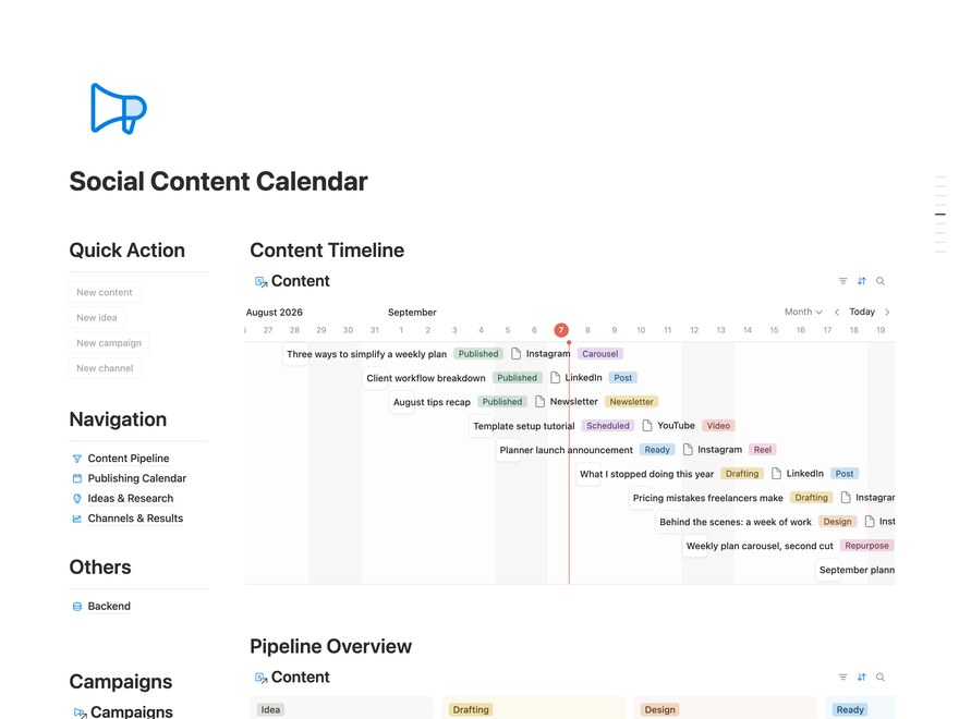 Social Content Calendar Notion Template
