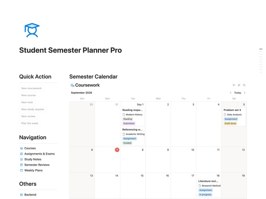 Student Semester Planner Pro Notion Template