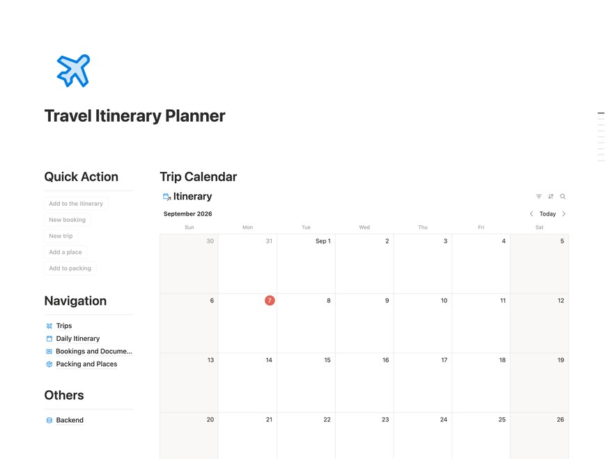 Travel Itinerary Planner Notion Template