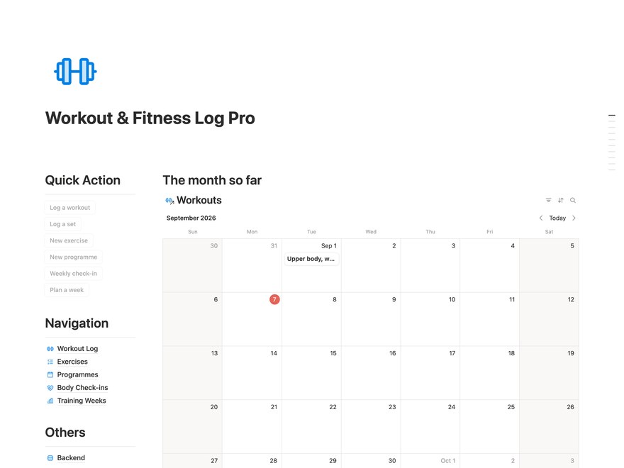 Workout & Fitness Log Pro Notion Template