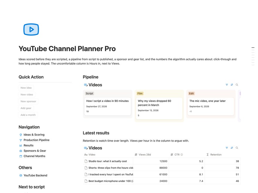 YouTube Channel Planner Pro Notion Template
